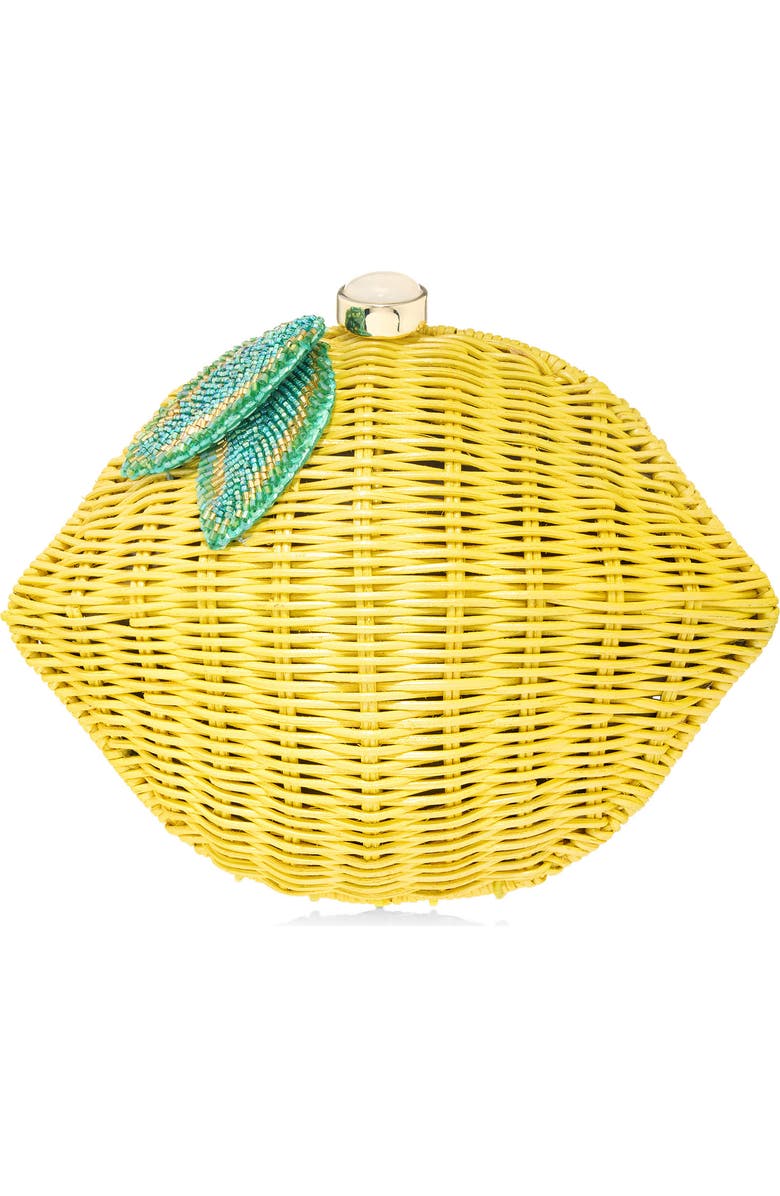 JUDITH LEIBER COUTURE Lemon Wicker Basket Clutch, Main, color, Champagne Citrine