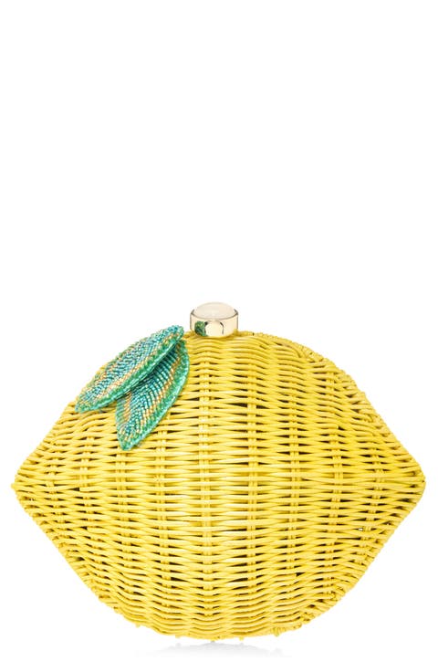 Lemon Wicker Basket Clutch