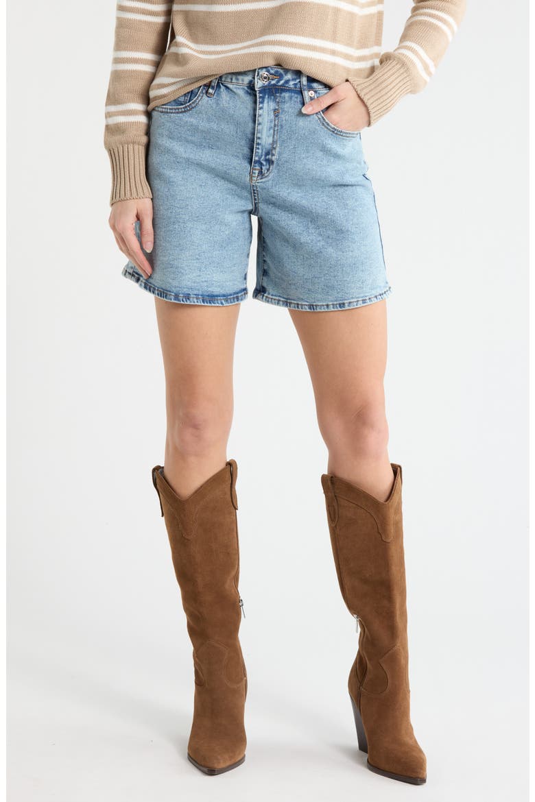 High Waist Mid Thigh Denim Shorts, Main, color, LIGHT WASH