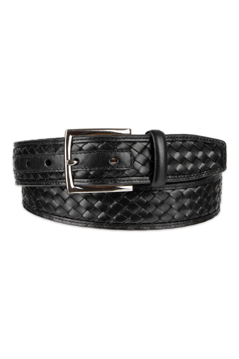 Woven Leather Belt, Main, color, BLACK