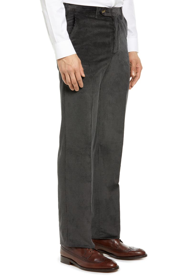 Luxury Italian Corduroy Flat Front Pants, Alternate, color, CHARCOAL