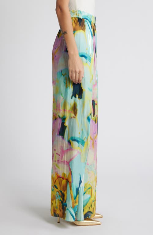 Kobi Halperin Loretta Floral Wide Leg Satin Pants In Capri Multi