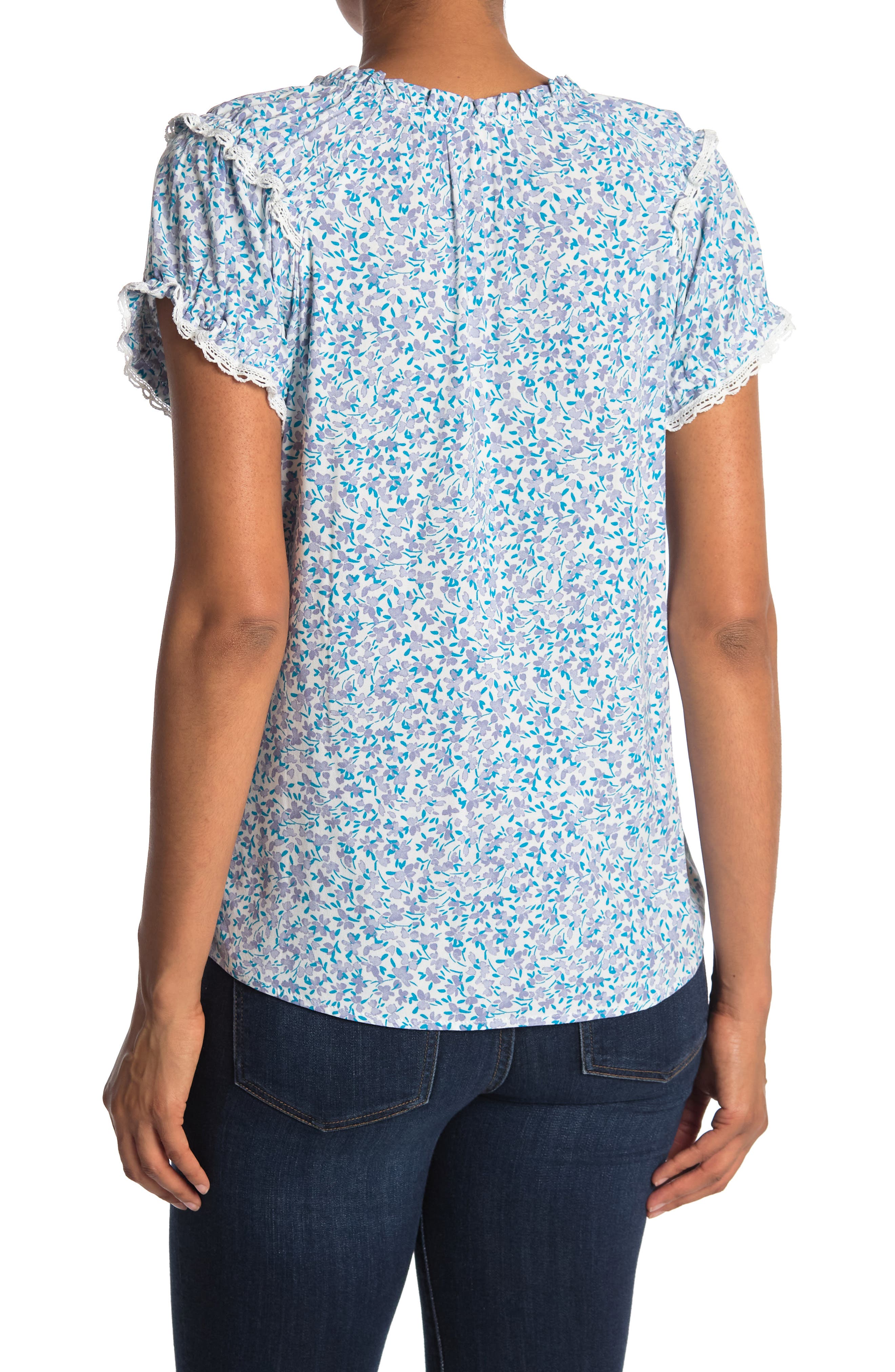 COMO VINTAGE Split Neck Short Ruffle Sleeve Blouse (Women) | Nordstromrack