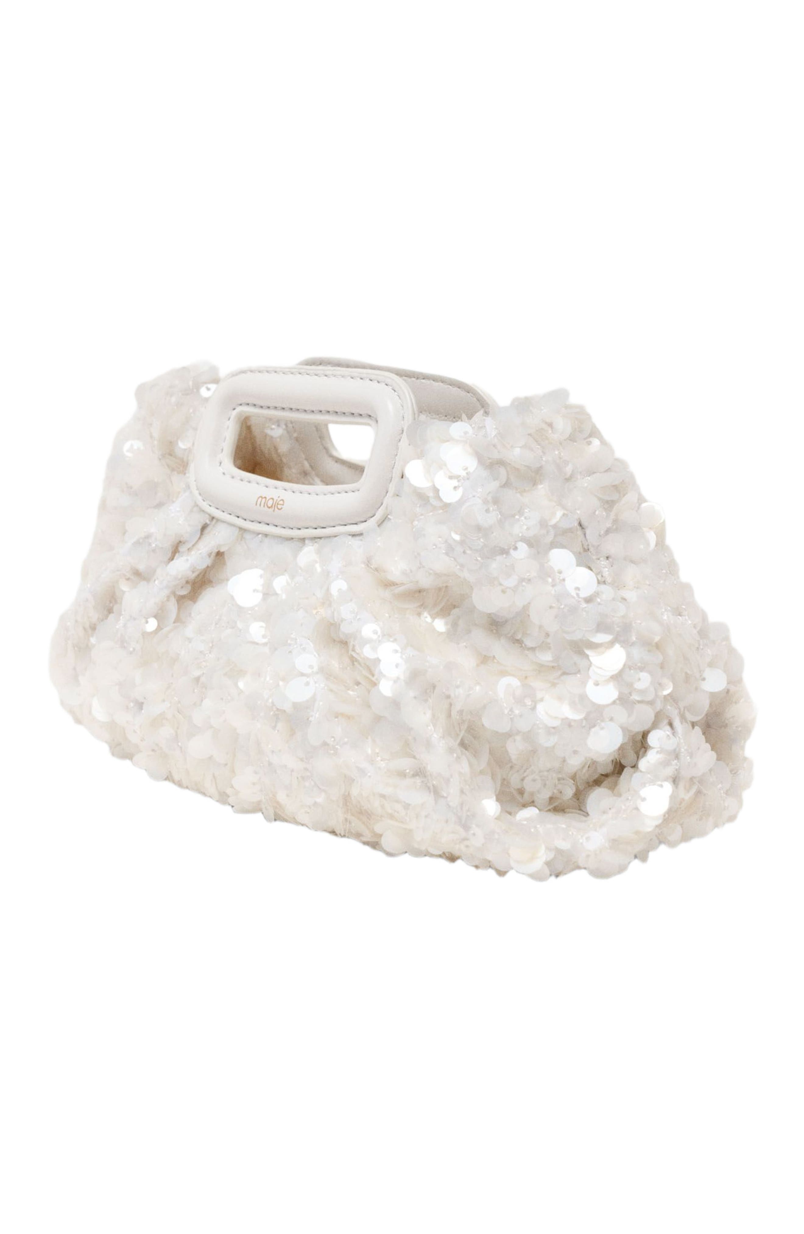 maje Sequins Milpli mini Clutch, Alternate, color, White
