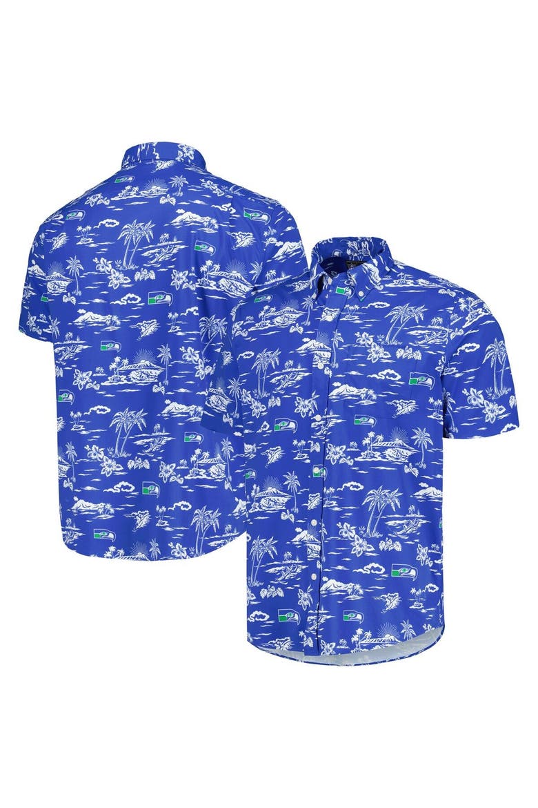 Men's Reyn Spooner Royal Seattle Seahawks Throwback Kekai Print Button-Up Shirt, Main, color, Royal