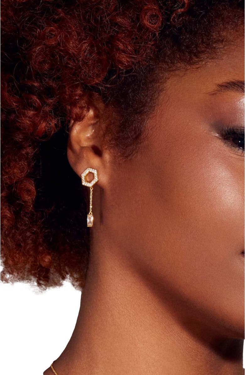 Ora Ana The Tyra Baguette Drop Earrings, Alternate, color, Gold/White  Cz