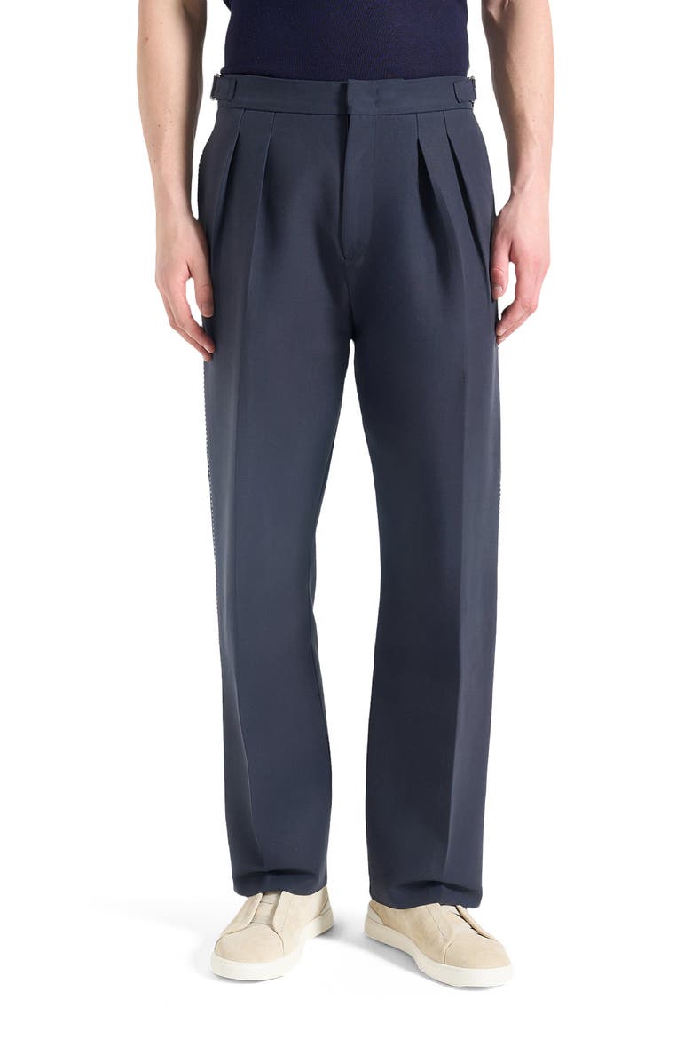 Nolan Twin Pleat Chino Trousers with Stitch Detail, Alternate, color, Navy