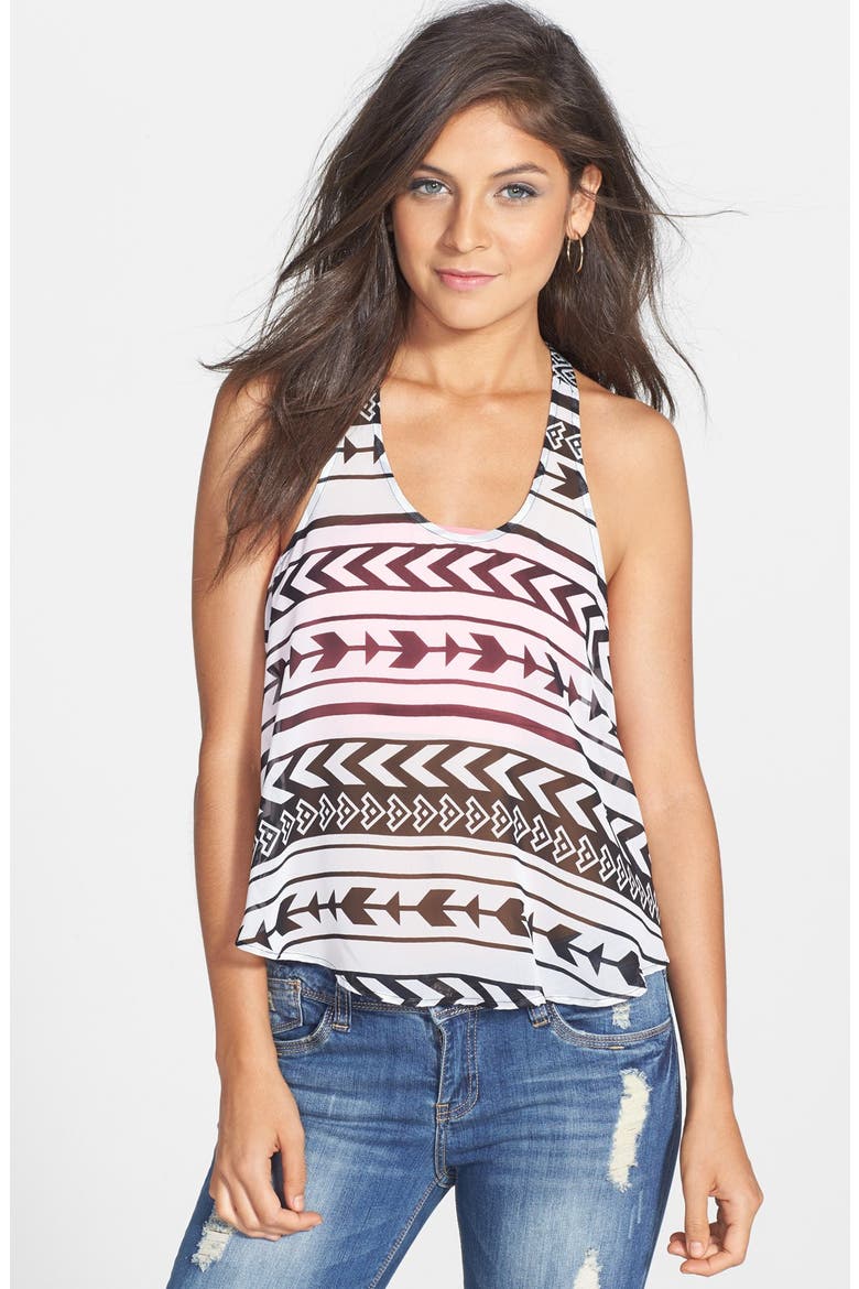 Embroidered Strap Y-Back Tank, Main, color, IVORY/ BLACK