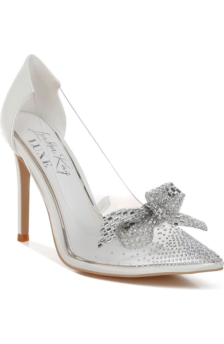 LONDON RAG Erika Crystal Embellished Bow Clear & Metallic Pump, Main, color, White
