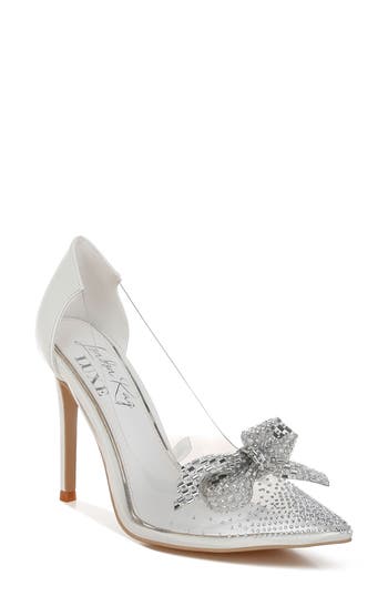 London Rag Erika Crystal Embellished Bow Clear & Metallic Pump In Animal Print