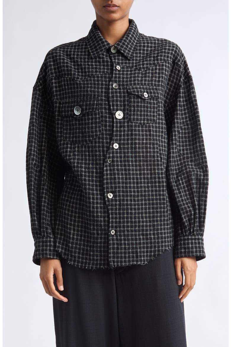 Check Wool Blend Button Up Shirt, Main, color, BLACK CHECK