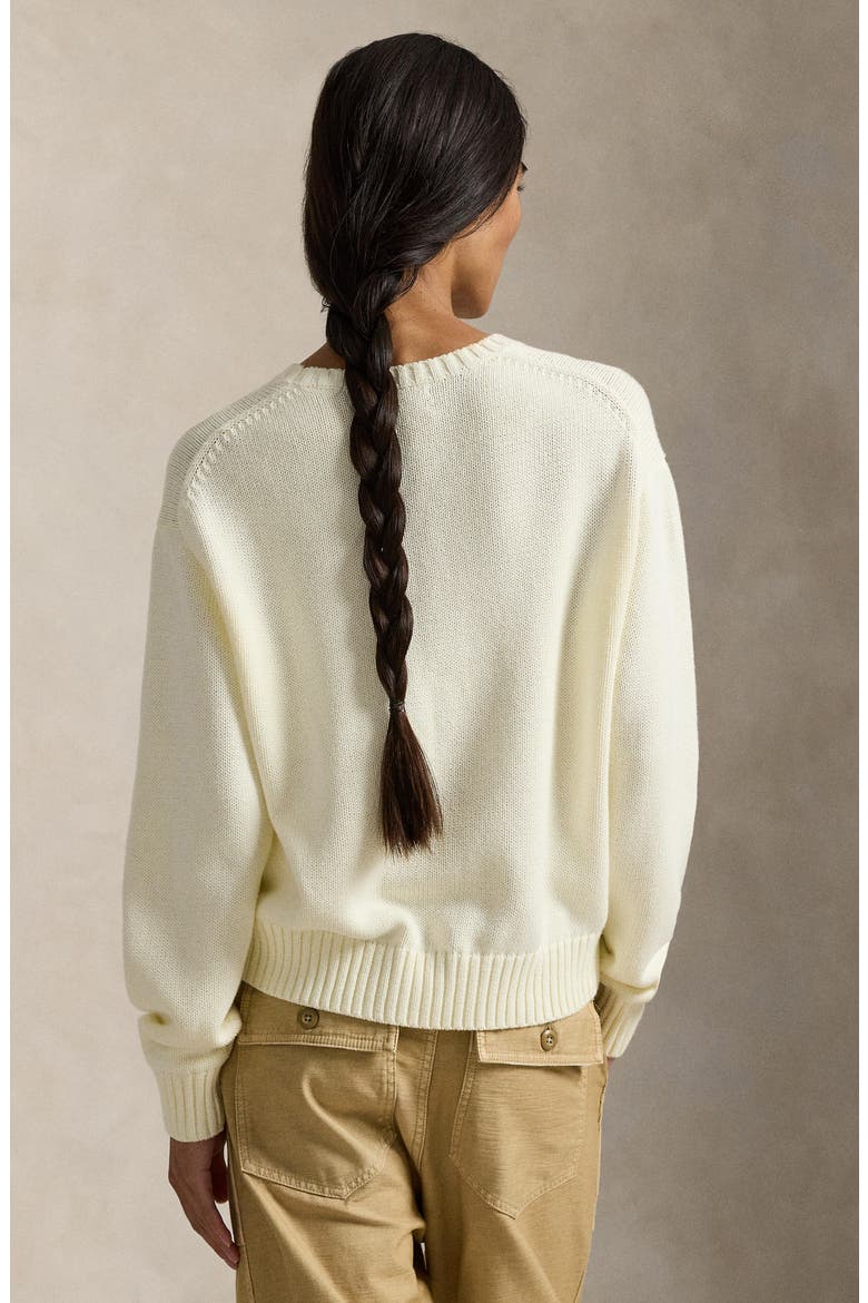 Traveler Bear Jacquard Cotton Crewneck Sweater, Alternate, color, PARCHMENT CREAM