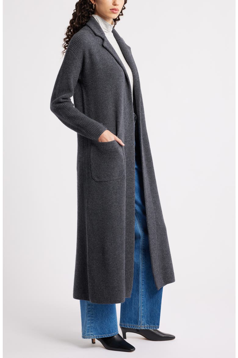 Wool & Cashmere Longline Cardigan, Alternate, color, GREY DARK CHARCOAL HEATHER