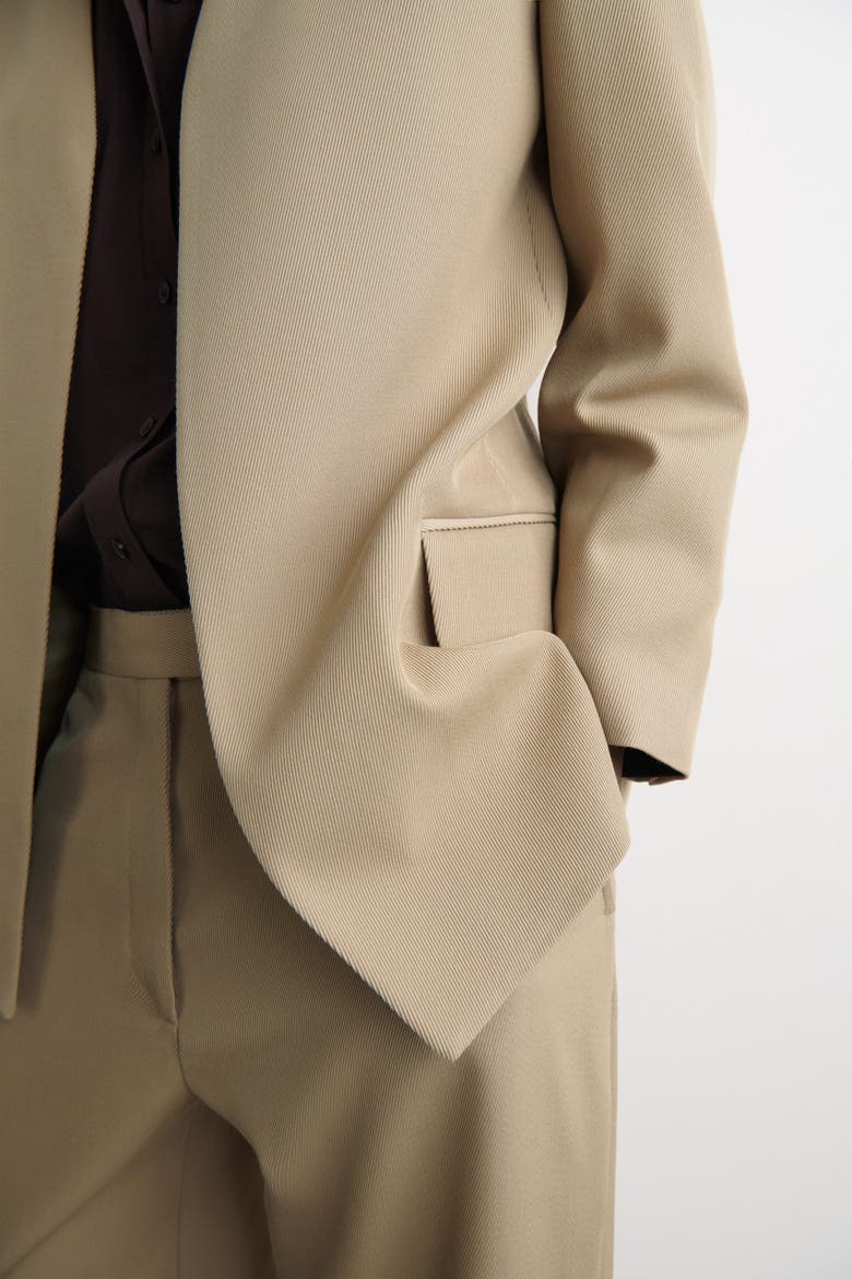 Collarless Wool-Twill Blazer, Alternate, color, BEIGE