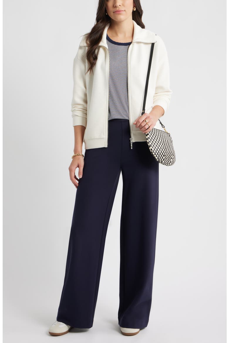 High Waist Wide Leg Ponte Pants, Alternate, color, NAVY NIGHT