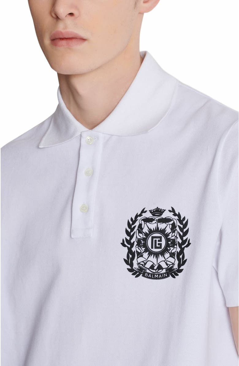 Balmain Cotton Polo Shirt With Écusson Print, Alternate, color, White