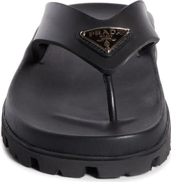 【PRADA】 Sandals with lug sole サンダル PRADA Vitello Sport Metal Triangle Logo Womens Double Buckle