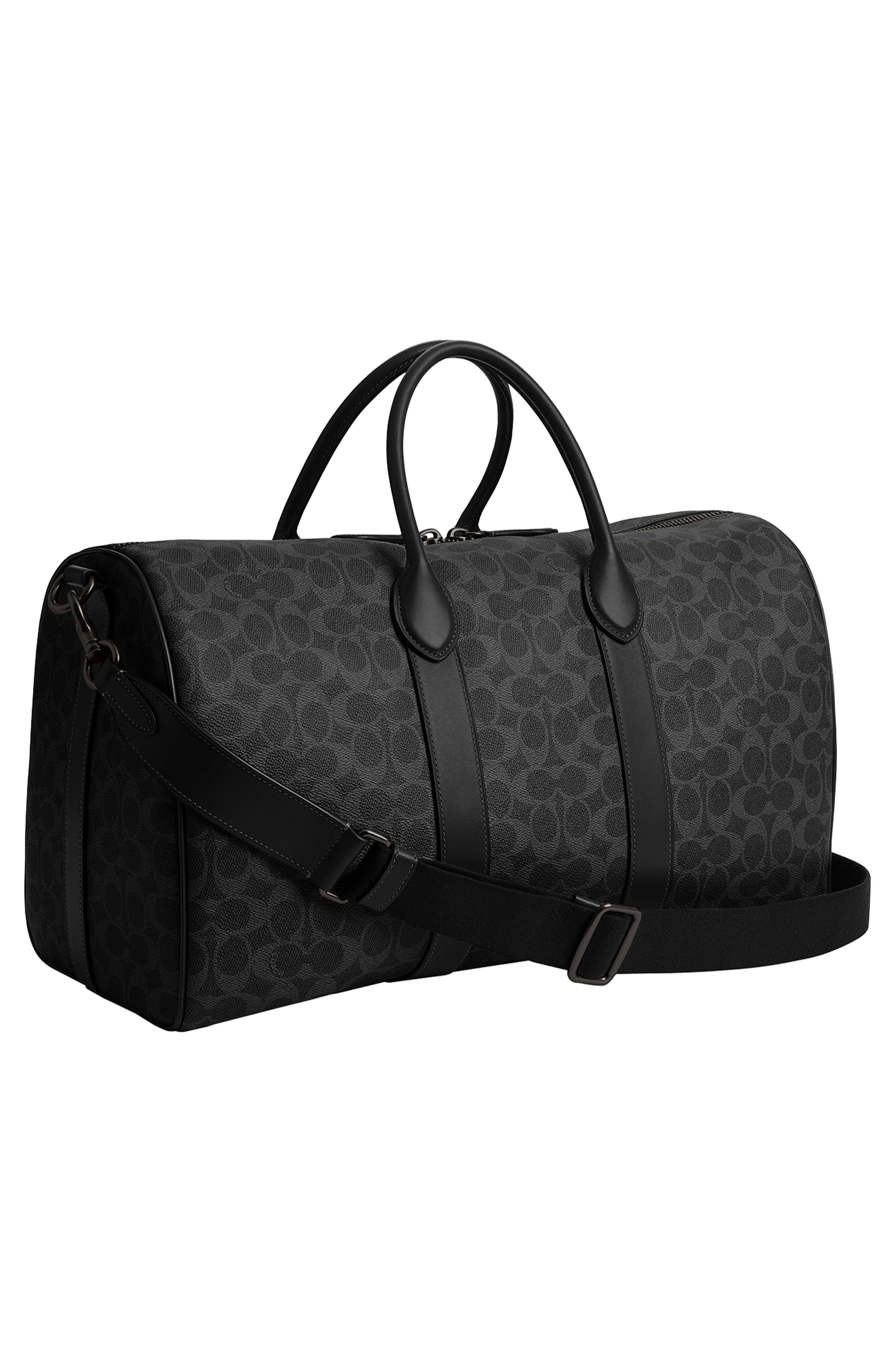 COACH Compass Signature 45 Coated Canvas Duffle Bag, Alternate, color, Black Signature