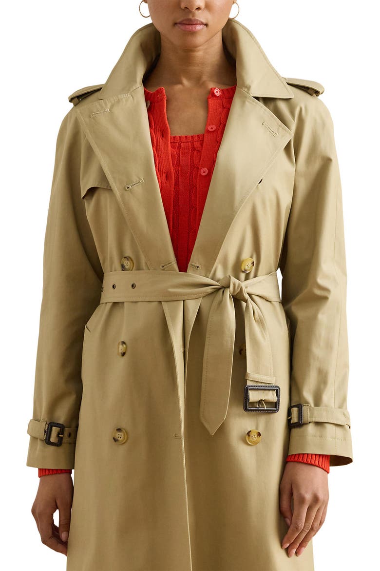 Double Breasted Cotton Blend Trench Coat, Alternate, color, SAND