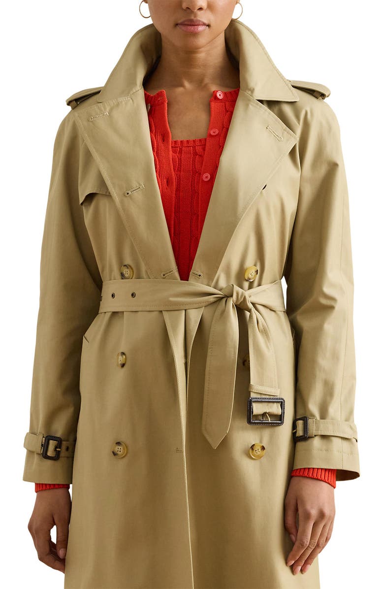 Lauren Ralph Lauren Double Breasted Cotton Blend Trench Coat, Alternate, color, Sand