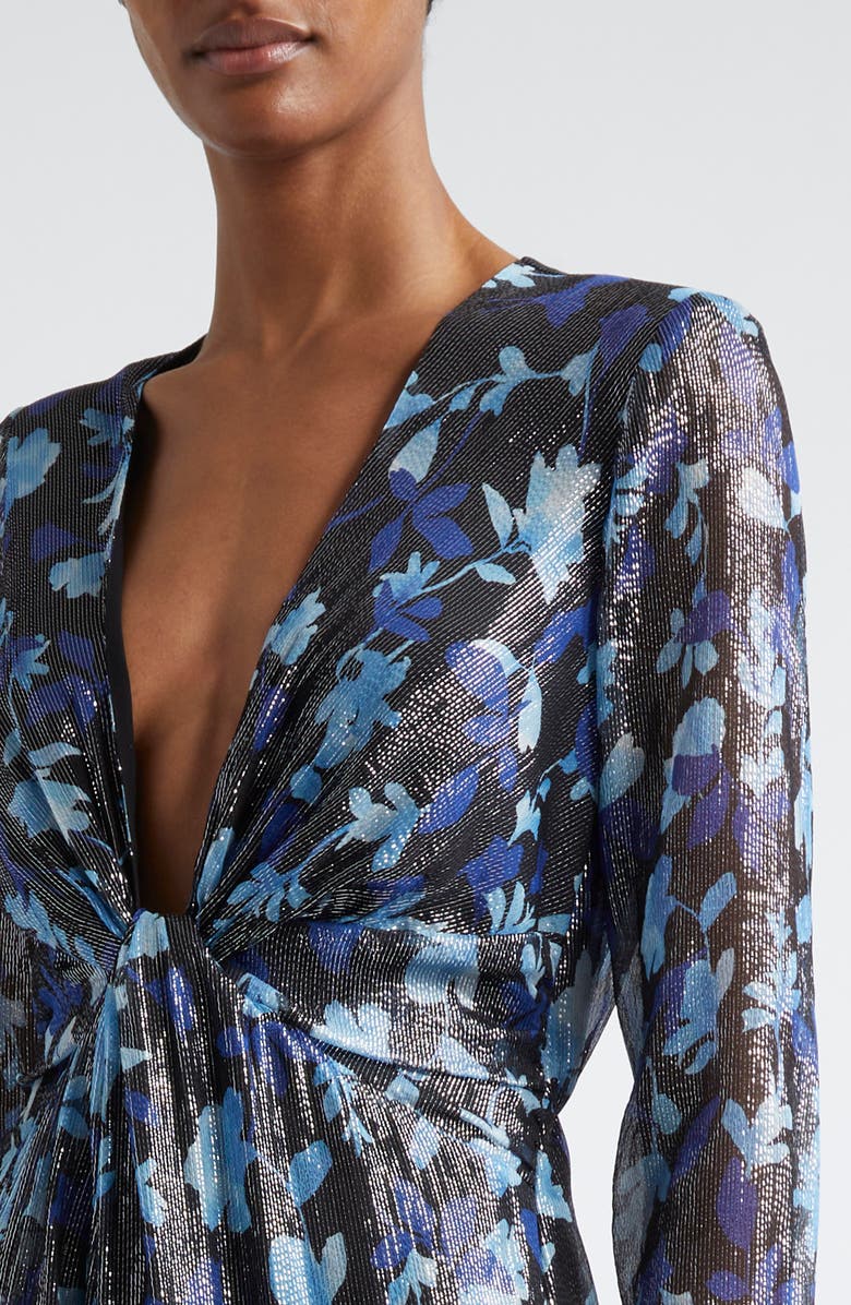 Ramy Brook Tatia Plunge Neck Asymmetric Hem Metallic Silk Dress, Alternate, color, 