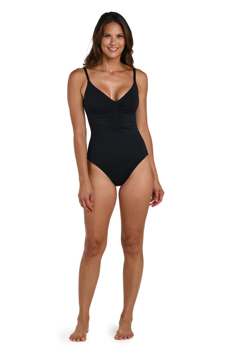 La Blanca Ruched One-Piece Swimsuit, Alternate, color, Black