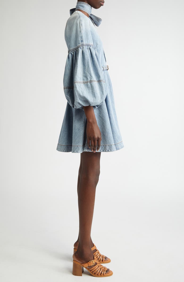 Belted Denim Minidress with Removable Tie