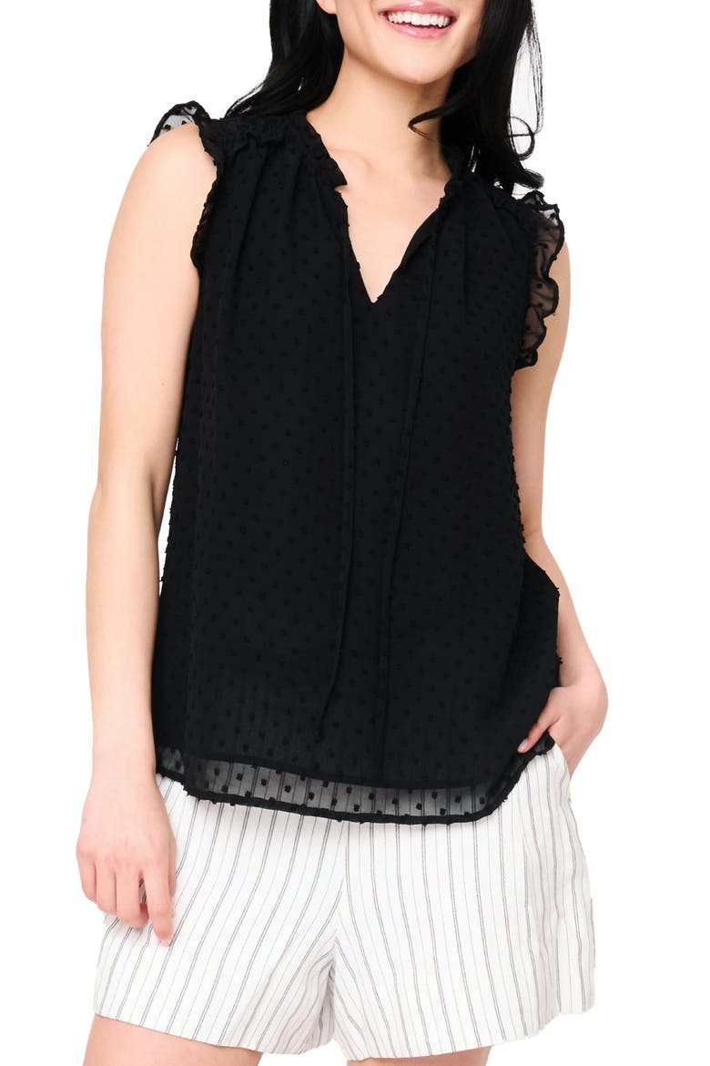 Clip Dot Ruffle Accent Top, Main, color, BLACK