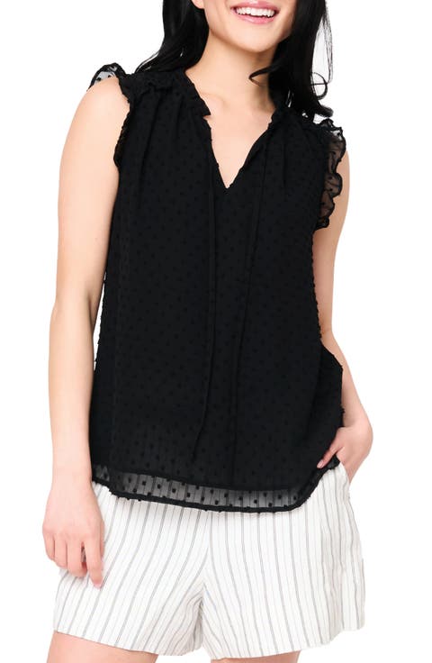 Clip Dot Ruffle Accent Top