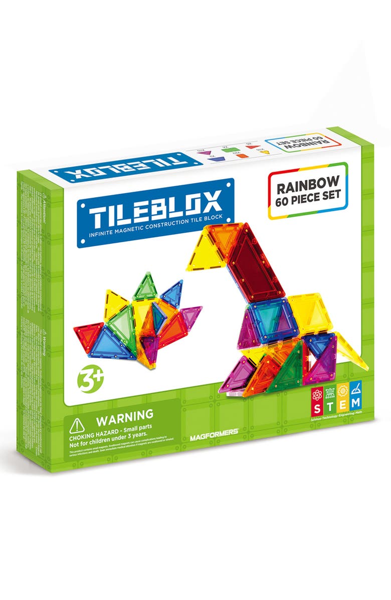 Magformers Tileblox 60-Piece Rainbow Magnetic Construction Set, Main, color, 