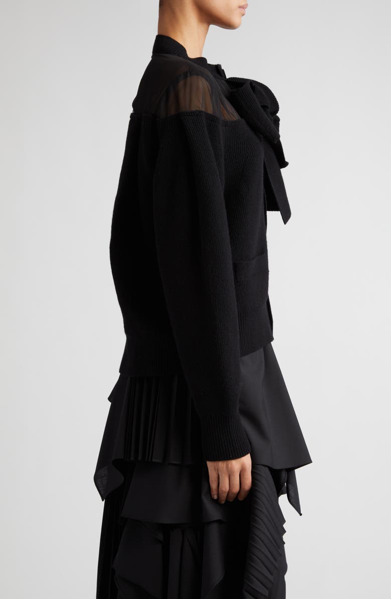 Sacai Wool Blend & Chiffon Cardigan, Alternate, color, 