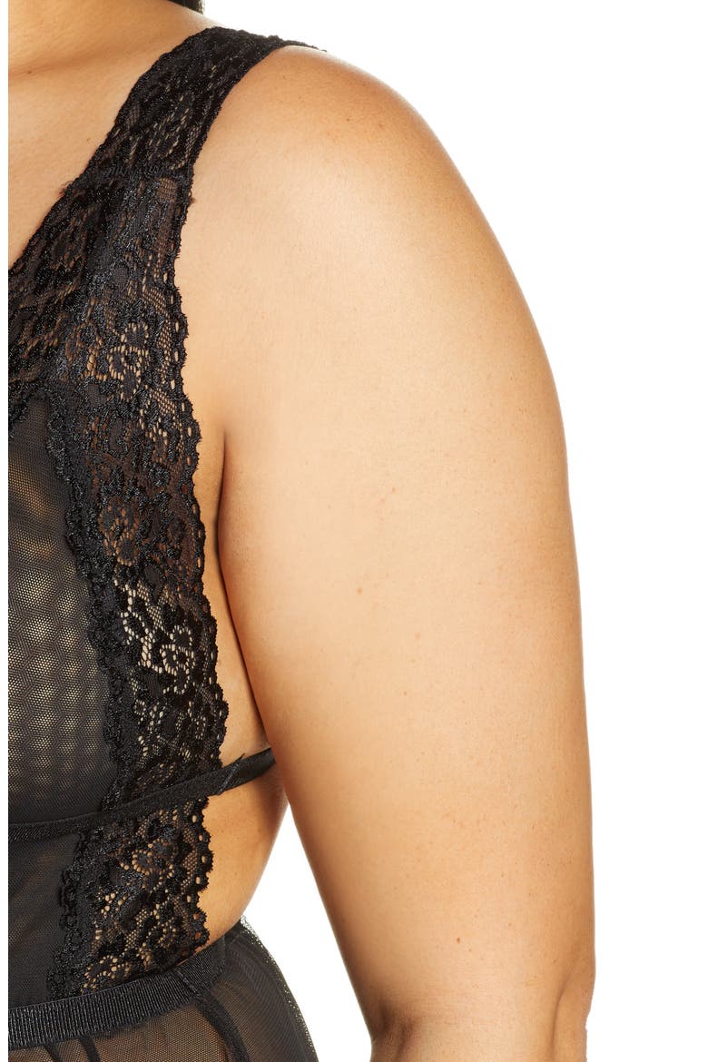 Soft Cup Babydoll Chemise & G-String Thong, Alternate, color, BLACK