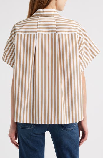 Maura Stripe High-Low Cotton Poplin Button-Up Shirt