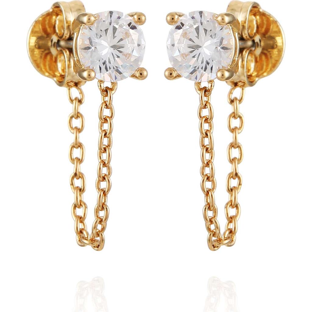 Vince Camuto Glass Stone Stud Chain Dangle Drop Earrings In Gold