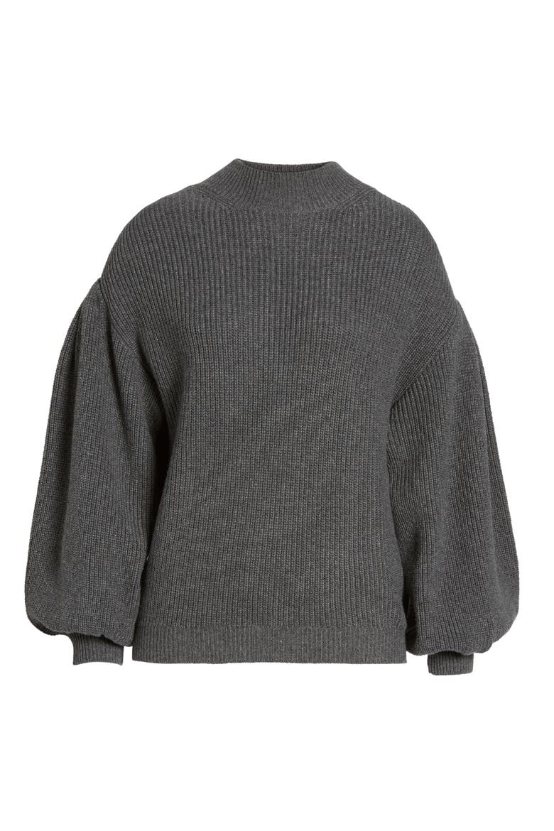 Blouson Sleeve Sweater, Alternate, color, GREY MEDIUM CHARCOAL HEATHER