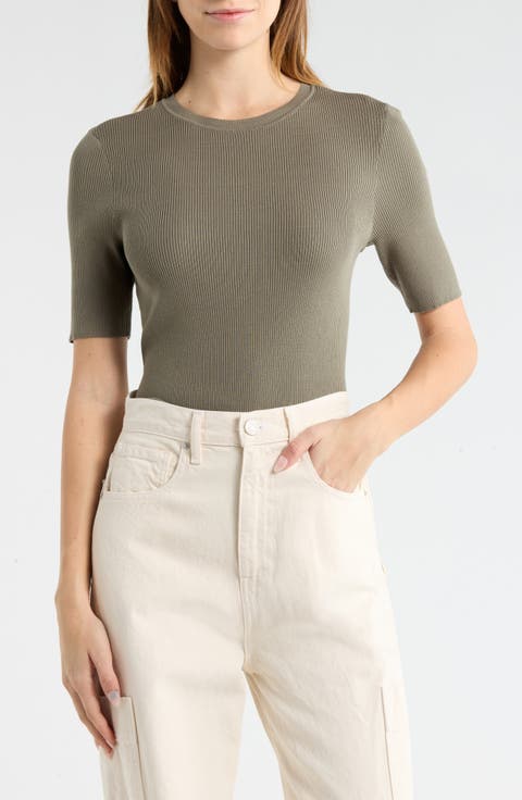 Ribbed Short Sleeve Knit Top