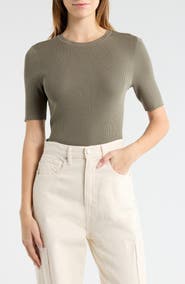 WISHLIST Ribbed Short Sleeve Knit Top