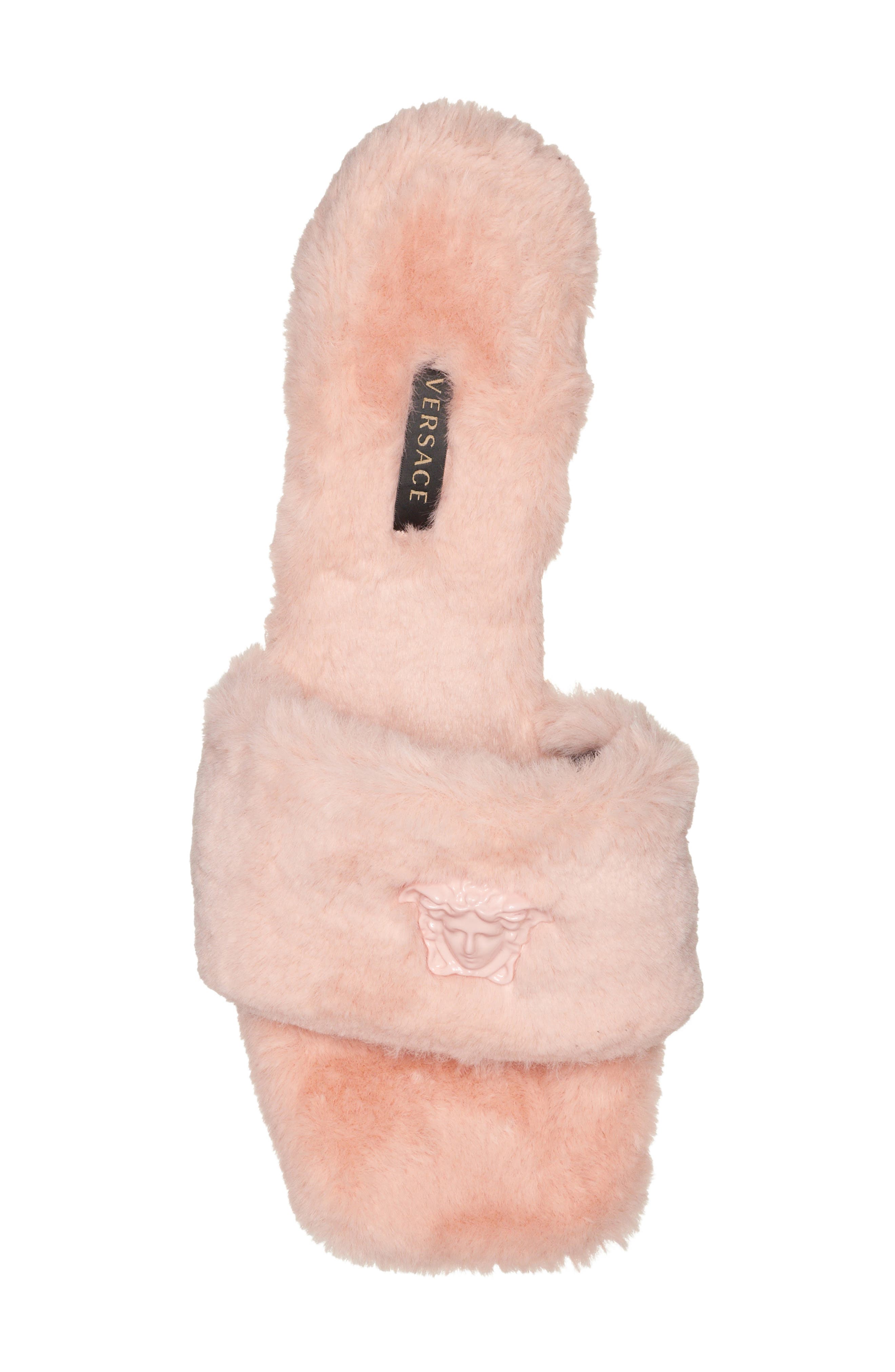 Versace La Medusa Faux Fur Slide Sandal, Alternate, color, 
