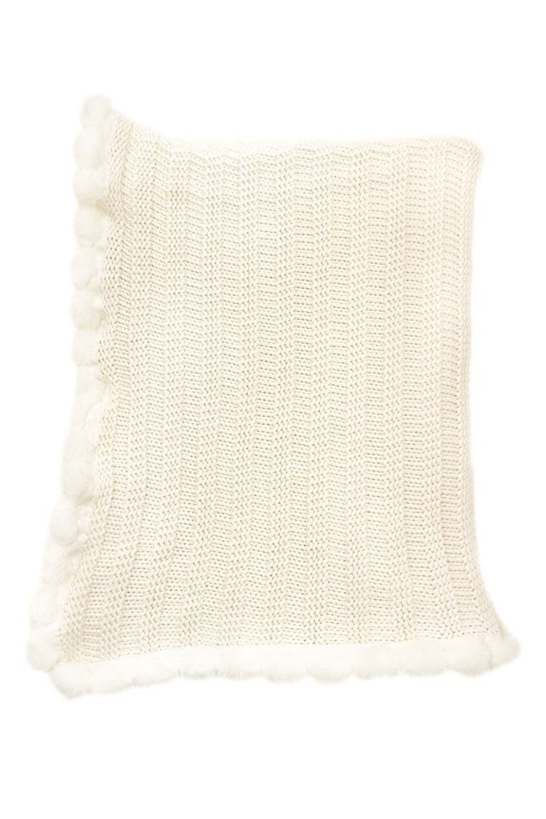 Oatmeal Organic Cotton Knit Pom Pom Blanket, Main, color, Oatmeal