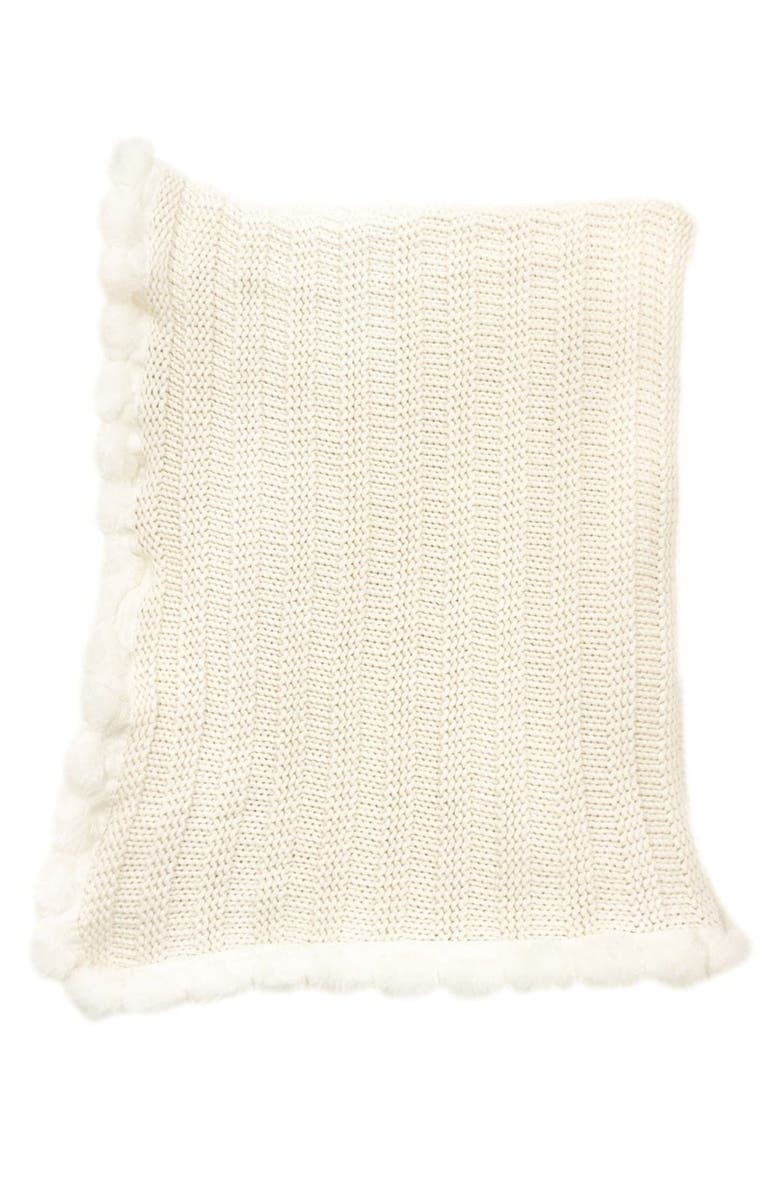 Petite Maison Kids Oatmeal Organic Cotton Knit Pom Pom Blanket, Main, color, Oatmeal