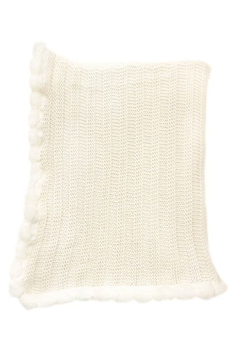 Oatmeal Organic Cotton Knit Pom Pom Blanket