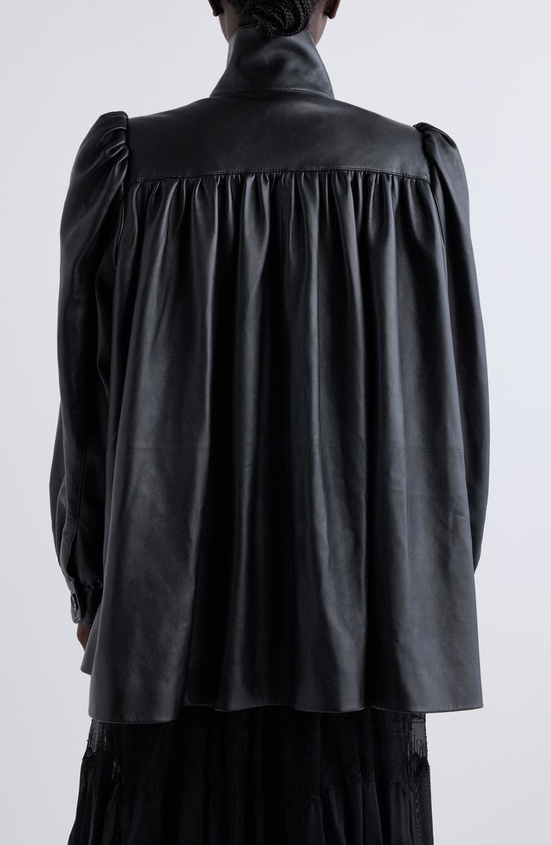 Chloé Puff Shoulder Leather Coat, Alternate, color, Black