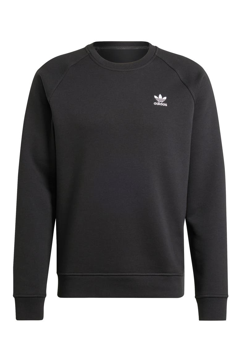 Trefoil Essentials Crewneck Sweatshirt, Alternate, color, BLACK