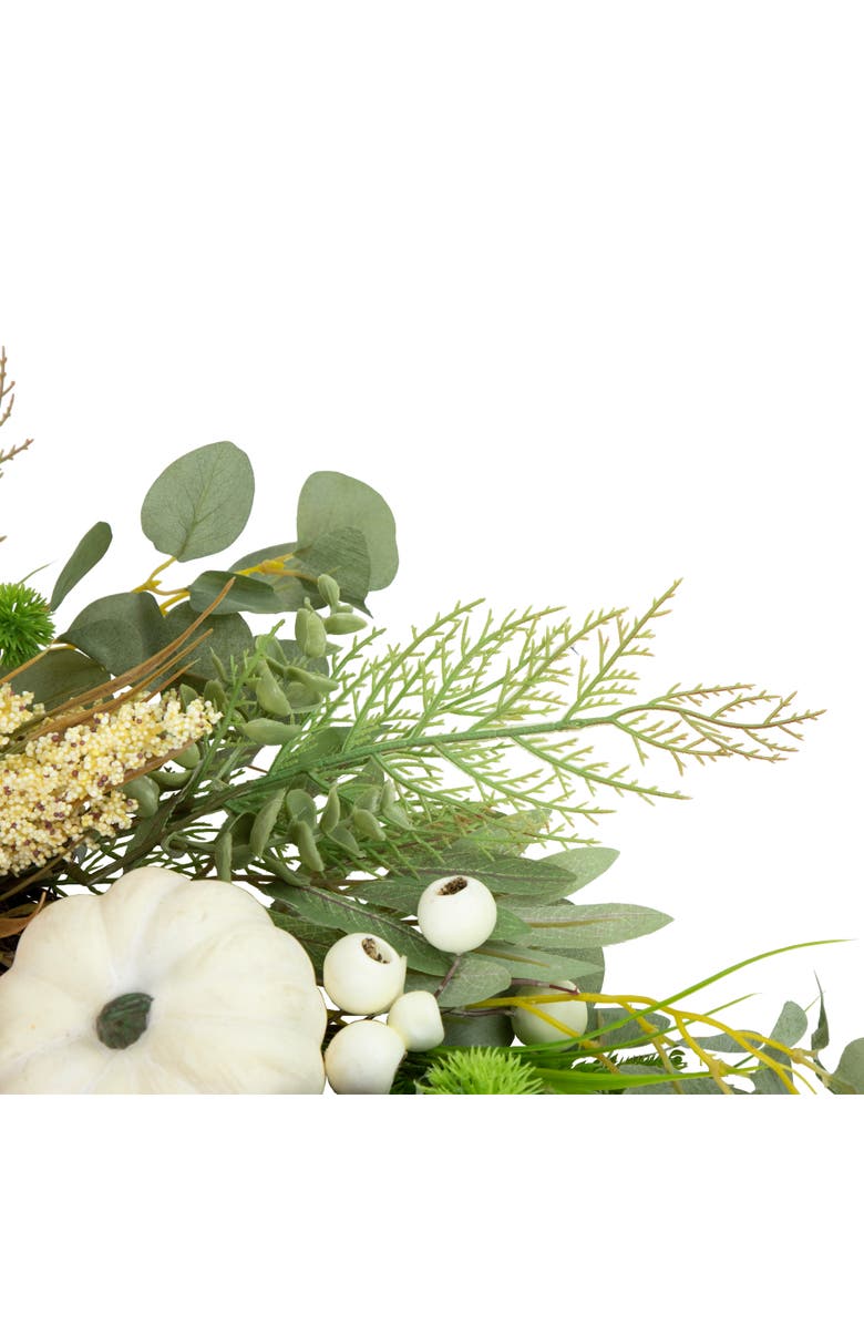 Northlight Peony, Dahlia and Pumpkins Artificial Floral Fall Harvest Wreath - 24", Alternate, color, Green