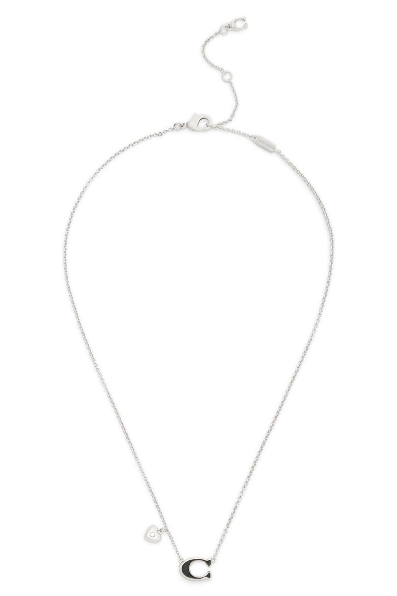 Signature C Charm Heart Pendant Necklace, Alternate, color, BLACK/ RHODIUM