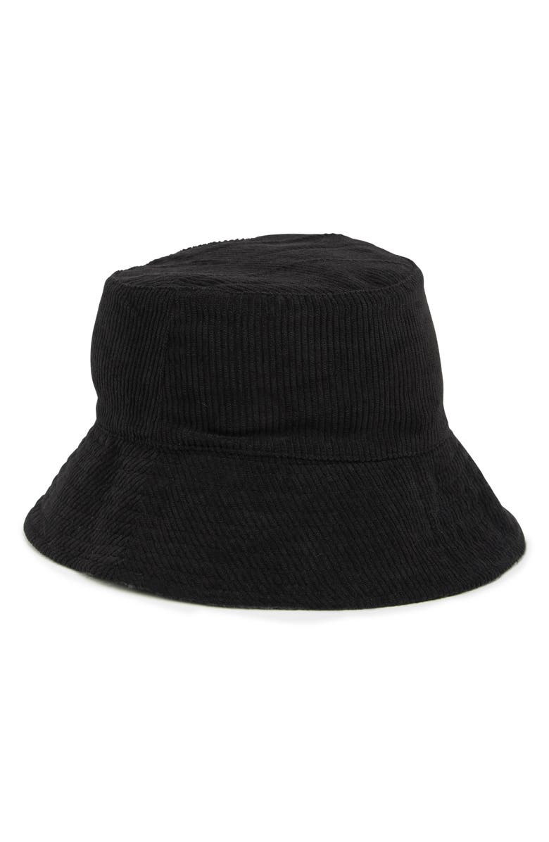 Vince Camuto Reversible Plaid Bucket Hat, Alternate, color, Black