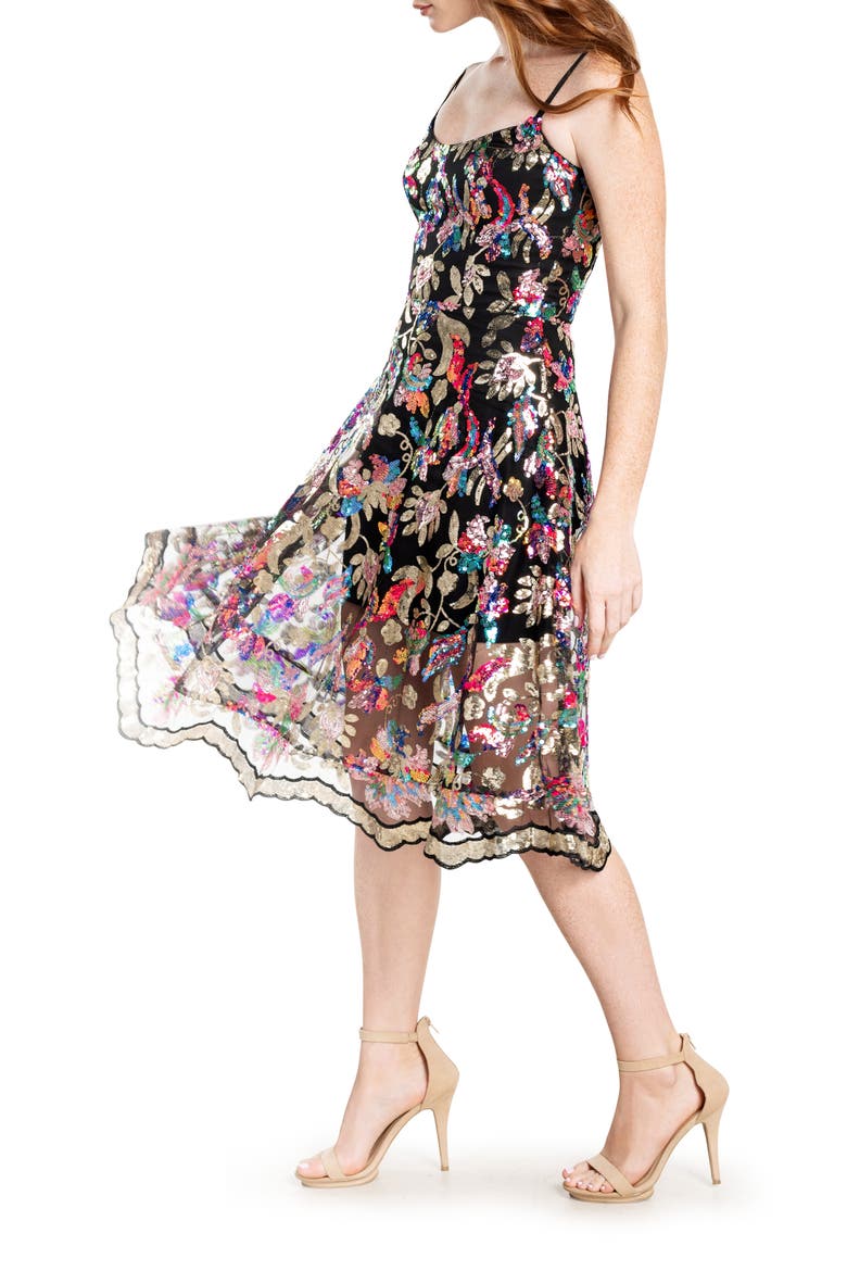 Uma Sequin Fit & Flare Dress, Alternate, color, GOLD MULTI