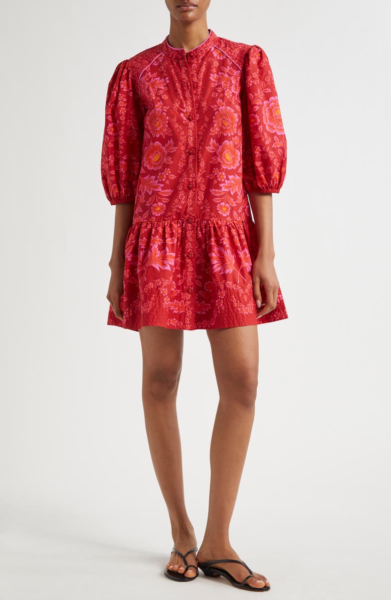 FARM Rio Olivia Puff Sleeve Drop Waist Cotton Minidress, Main, color, 