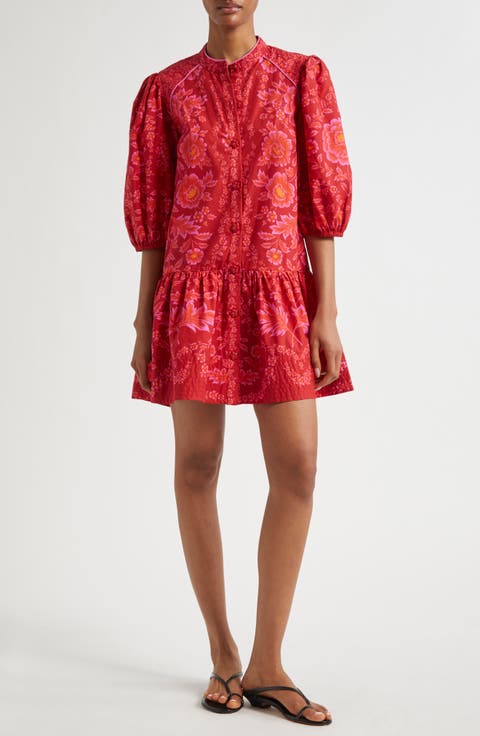 Olivia Puff Sleeve Drop Waist Cotton Minidress