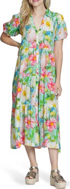 APNY Puff Sleeve Tiered Shirtdress